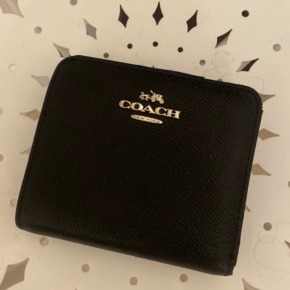 Coach authentic leather wallet - black color with gold hardware